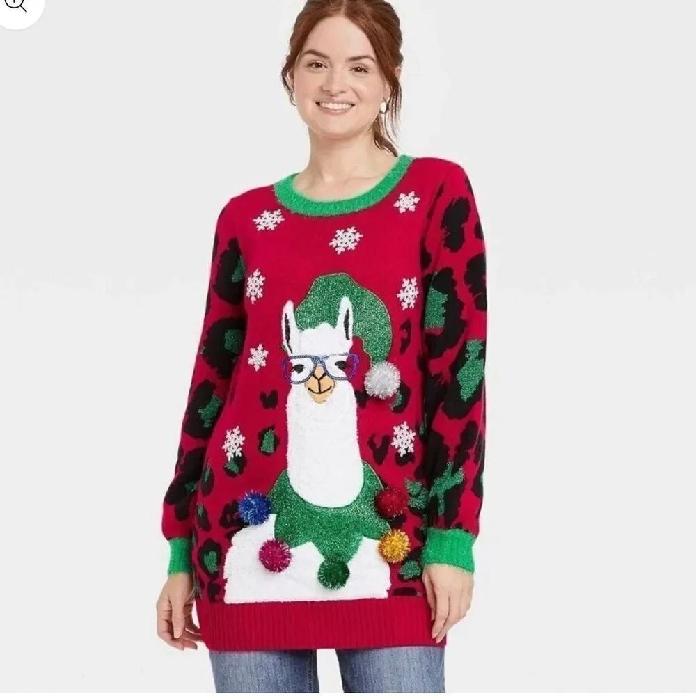 33 degrees Women's Christmas Llama Long Sleeved Sweater